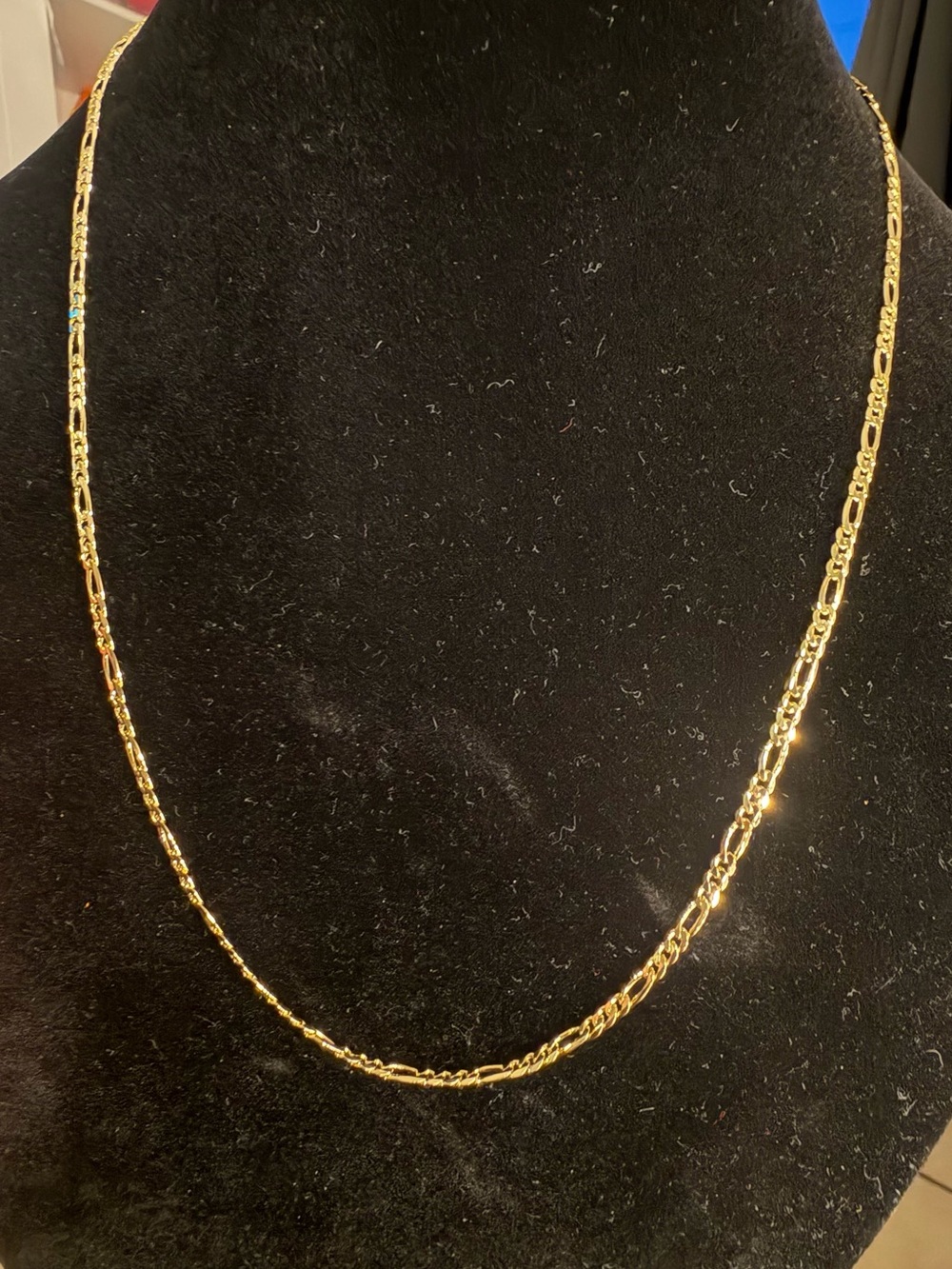 14K Gold Plated Figaro Link Necklace – 24” | Stamped